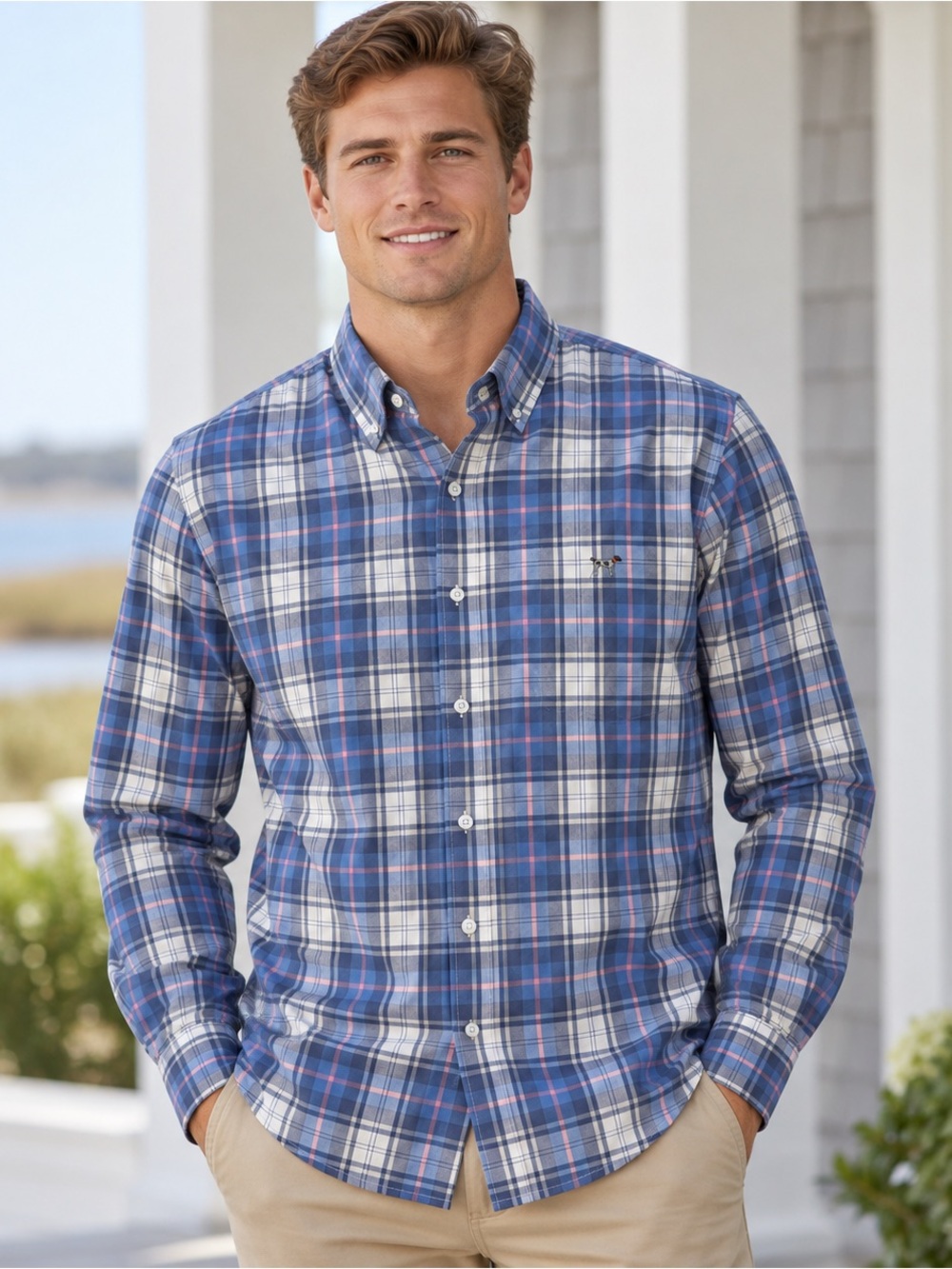 Southern Point Co Hadley Plaid Button/Down Shirt Dog Logo Men’s L